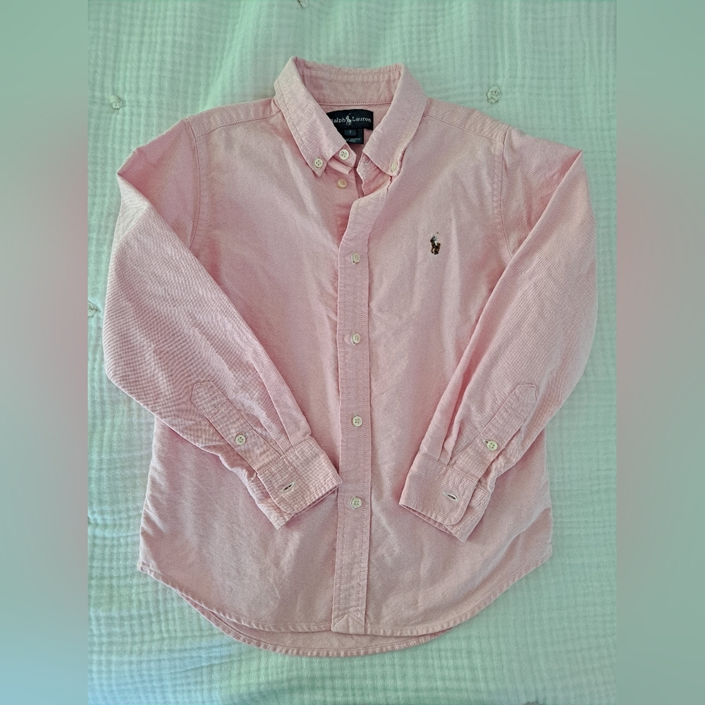 Ralph Lauren Pink Button Down Oxford Shirt. Size 7 Boys
